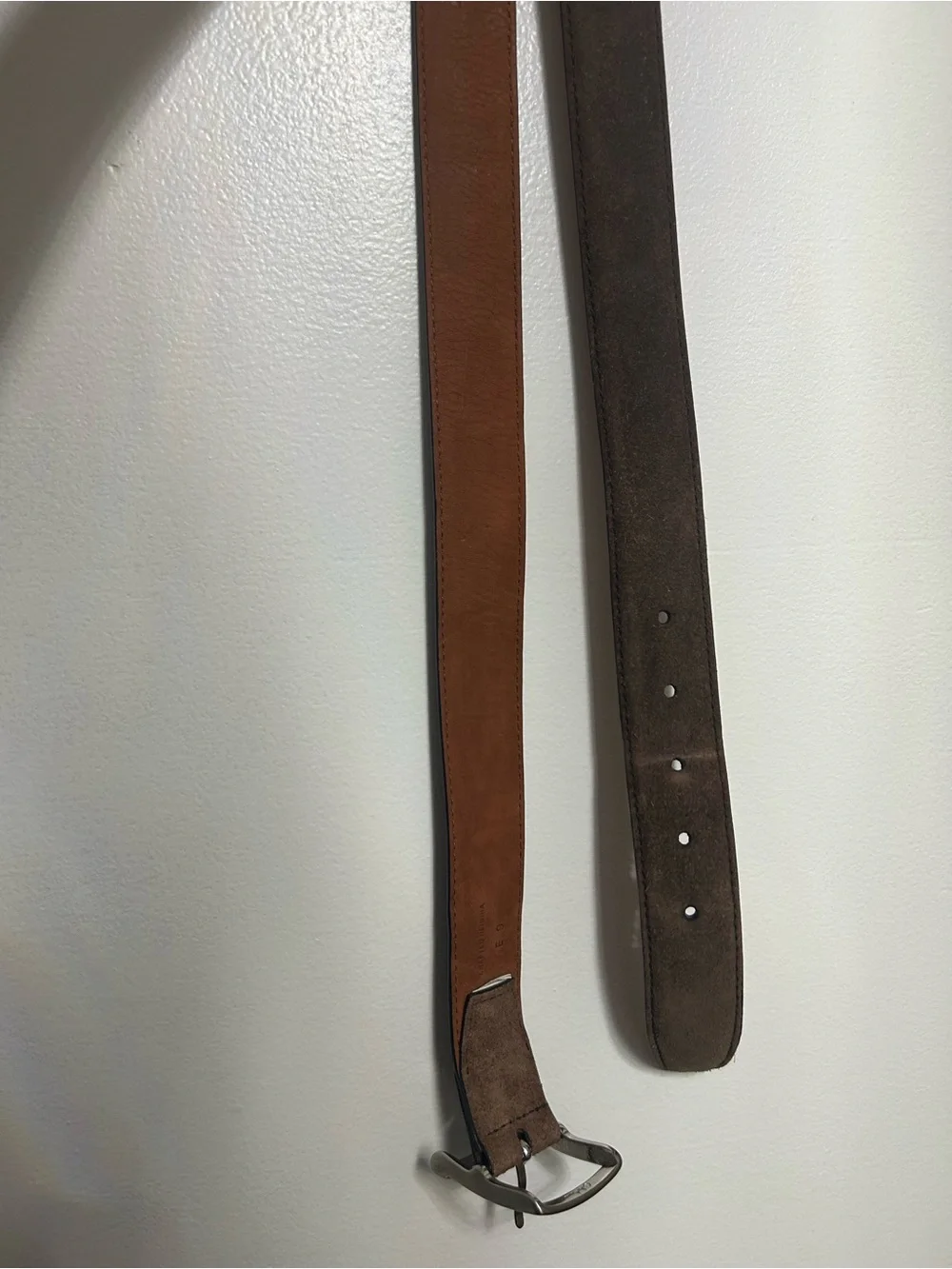 Cole Haan Brown Suede Leather Belt Size 38 Brass Buckle Silver Finish